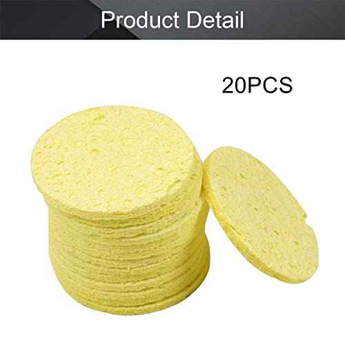 Fielect Thicker Soldering Sponge Soldering Sponge 55mmx55mmx11mm for Iron Tips Cleaner Soldering Iron Cleaning Sponge, 20Pcs, Yellow, Round