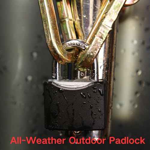SEPOX¢ç 2Pcs 1-9/16" All-Weather Outdoor Padlocks Keyed Alike, Cut-Proof Shackle, Solid Steel Lock, Heavy-Duty with Black Cover, Design for Gate Fence Cabinet Toolbox School Gym Locker with Same Key