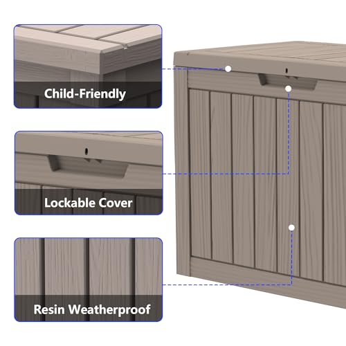 45 Gallon Lockable Outdoor Resin Storage Deck Box for Patio & Garden - Grey