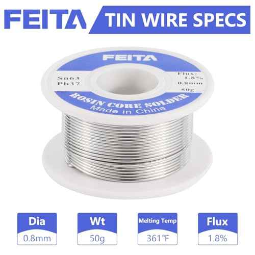FEITA Sn63-Pb37 High Purity Tin Leaded Rosin Core Solder Wire for Electrical Soldering, With 1.8% Solder flux, 183¡É Melting Point (0.8mm, 50g)