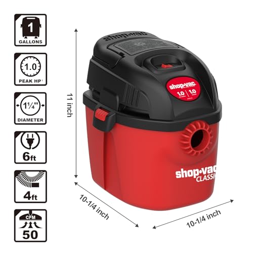 Shop-Vac Red 1 Gallon 1 Peak HP Wall Mount Wet Dry Vacuum - Portable