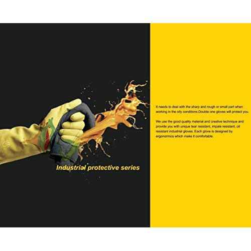 Double One Natural Latex Chemical Resistant Gloves,Industrial Safety Work Protective Gloves,Black 1 Pair