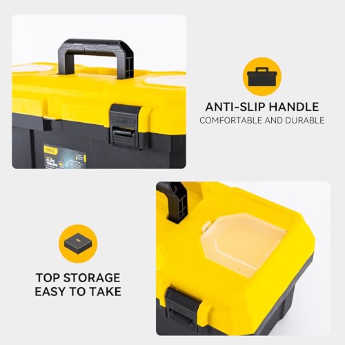 16 Inch Tool Box with Lock - 2-Layer Heavy-Duty Organizer with Removable Tray (Deli)
