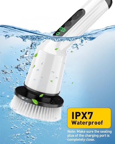 Electric Spin Scrubber for Bathroom with 3 Brush Heads & Long Handle - Cordless Shower Cleaner