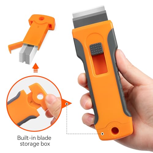 WRAPXPERT Razor Blade Scraper with 30pcs Extra Blades, Razor Scraper Tool for Glass, Window Scraper, Glass Scraper, Blade Razor Retractable for Removing Glue, Paint, Stickers, Labels