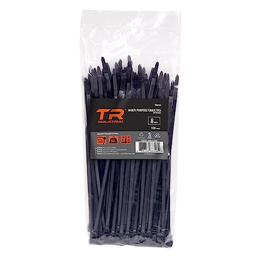 TR Industrial Black 8-Inch UV Resistant Cable Ties - 100 Pack