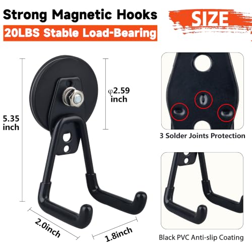 ULIBERMAGNET 2.59 Inch Magnetic Garage Hook 4 Pack - Heavy Duty Rubber Coated Hooks for Tools Garden Hose Pegboard