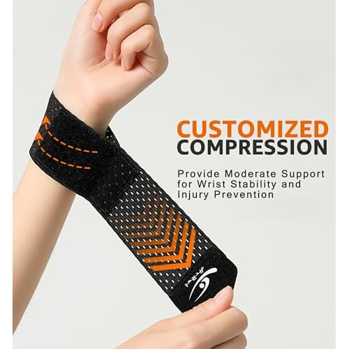HiRui Wrist Compression Wraps, Wrist Brace Wrist Support for Sports, Mouse Hand, Mother's Hand, Carpal Tunnel Arthritis, Tendonitis - Premium Elastic & Breathable Mesh Fabric (Black, Medium)