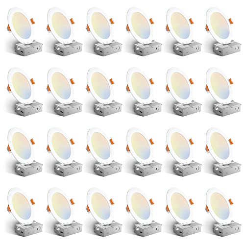Amico White 6-Inch LED Recessed Light with Junction Box, 5 CCT, 1050LM, Pack of 24