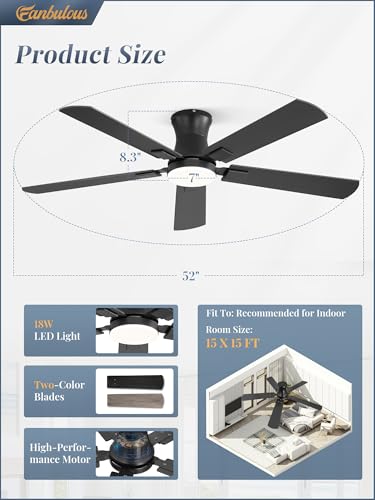 Fanbulous 52-Inch Black Ceiling Fan with Light, Remote & App Control