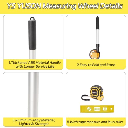 YS YUSON 4 Inch Digital Rolling Measuring Wheel - 9999 Ft, Tape Measure & Level, One-Button Reset