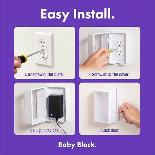 Baby Block Award-Winning Wall Outlet Cover Box to Prevent Plug from Being Unplugged | Power Outlet Covers Baby Proofing | Childproof Electric Locking Box | Child Safety Socket Protector Lock