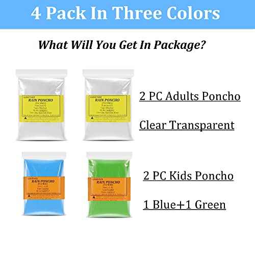 Ponchos Family Pack, Rain Poncho For Family Pack? Disposable Ponchos For Kids and Adults?Rain Ponchos