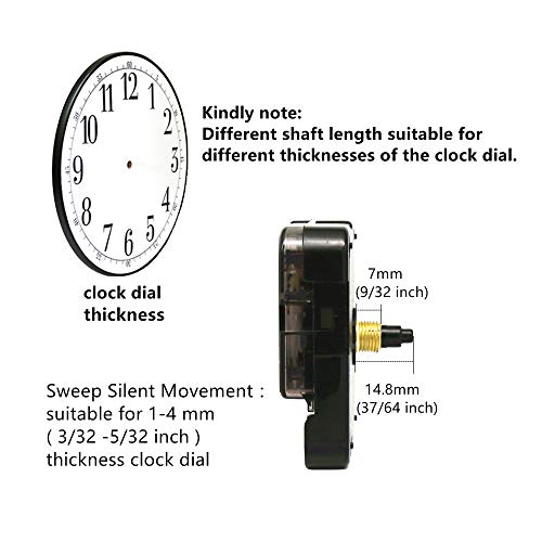 TIKROUND Silent Quartz Clock Movement 17/32 Inch Shaft with Small Hands - Replacement Part