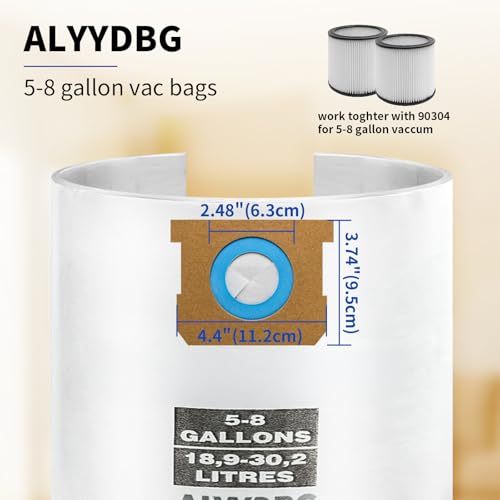 5 Pack 5-8 Gallon Shop Vac Bags Compatible with Type E/H 90661 90671 - Tear-Resistant Dust Bags