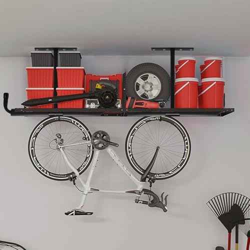 4 Pack Overhead Garage Storage Hooks, 16.5" Heavy Duty Ceiling Mount Hangers, Double T-Bar Metal Ladder Ceiling Racks, Hanging for Bike, Pipe Lumber, Fishing Rod, Sports Equipment