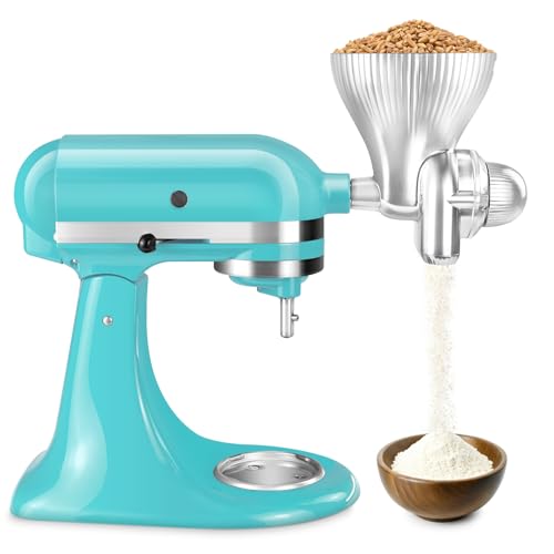 Grain Mill Attachment for Kitchenaid Stand Mixer, Kitchen Aid Accessories and Attachments Flour Mill, Mixer Attachment Wheat Grinder Fit for Grinding Wheat, Corn, Oats, Buckwheat and Other Cereals