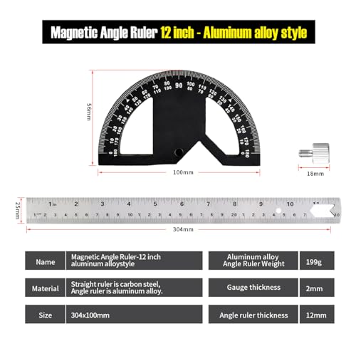 Kurras 12-Inch Adjustable Protractor Angle Finder Ruler for Woodworking