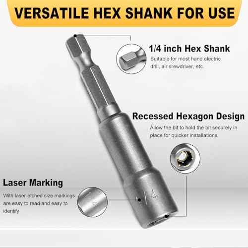 Auniwaig Magnetic Nut Setter Driver Drill Bit Set 1/4" Hex Shank to 1/4" Hex Socket Power Nut Driver Bits, 65mm Long, 10pcs