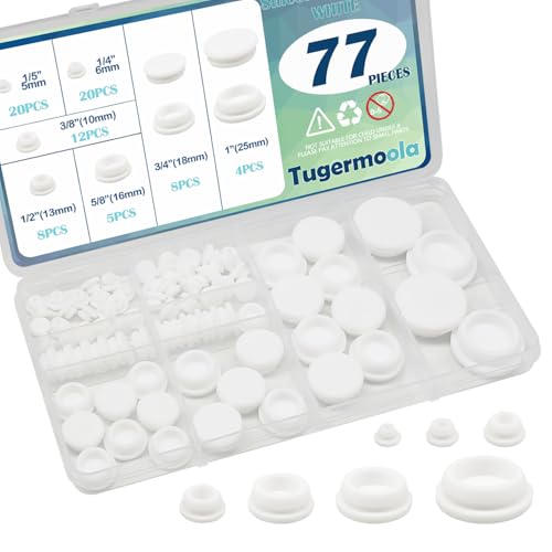 White Silicone Hole Plugs Set - 77PCS Assorted Sizes for Holes, Easy Install