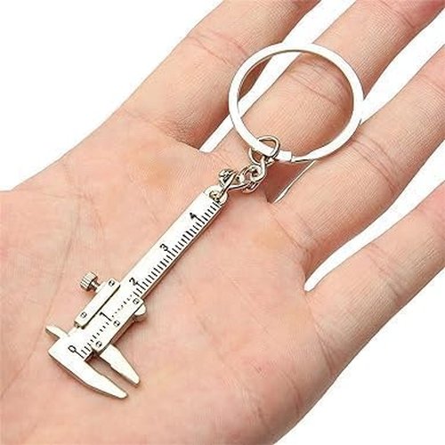 Silver Fashion Mini Vernier Caliper Keychain Zinc Alloy 3D Movable Precision Miniature Pocket Vernier Caliper Keyring, Car Keychain, Vernier Calipers