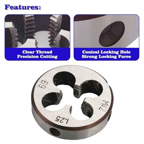 M12 x 1.25 Metric Thread Tap and Die Set, M12 x 1.25mm High-Speed Steel Machine Tap and Die Set, Right Hand Thread Tap and Round Thread Die