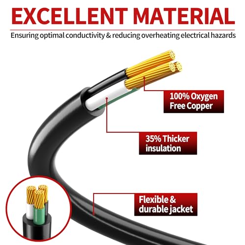 25FT Outdoor Waterproof Extension Cord 16/3 13A Black Heavy Duty Power Cable