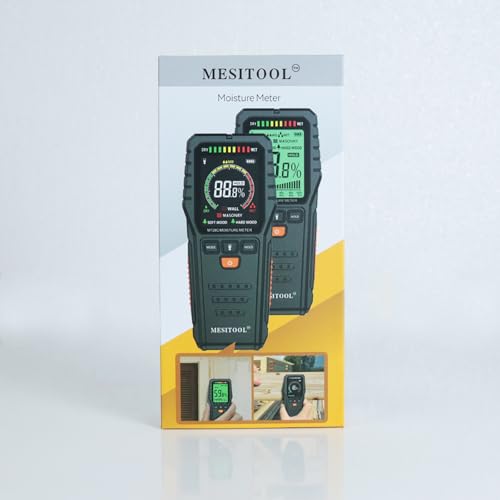 Pinless Moisture Meter MESITOOL Digital Moisture Meters for Wood Lumber Moisture Detector for Firewood Concrete Come with 9v Battery and Carry Bag (MT28)