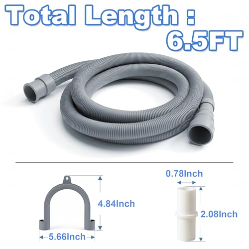 Universal 6.5ft Corrugated Washing Machine Drain Hose Extension Kit with 4 Clamps, Adapter & U-Bracket
