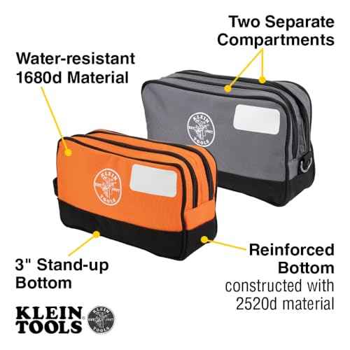 Klein Tools 55579 Zipper Tool Pouch Set, Dual Compartments, Heavy-Duty 10 x 6-Inch and 12 x 7-Inch Bags, Multipurpose Organizer for Tools and Crafts, 2-Pack
