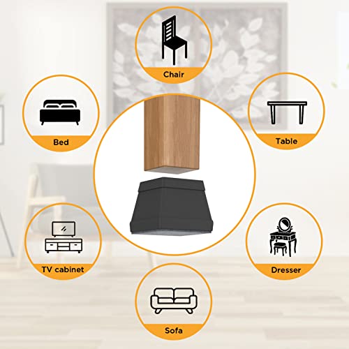 CHWM 16 PCS Square Chair Leg Floor Protectors Black 1.26-1.57" Fits 32-39mm