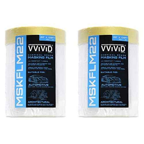 VViViD Chemical Grade Heavy-Duty Self-Adhesive Tape and Drape Masking Film Plastic Drop Cloth (22" x 108ft (2 Roll Pack))
