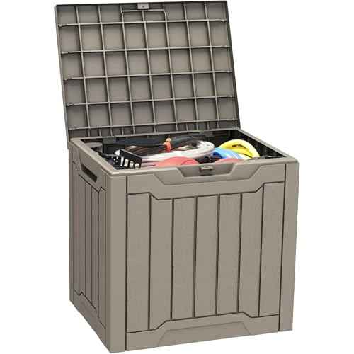 YITAHOME 31 Gallon Outdoor Storage Deck Box, Waterproof Resin Package Delivery and Storage Box with Lockable Lid for Patio Furniture Cushions, Pool Accessories, Garden Tools, Taupe