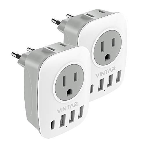 VINTAR 2 Pack European Travel Plug Adapter with USB-C - Type C Adapter for Most of Europe