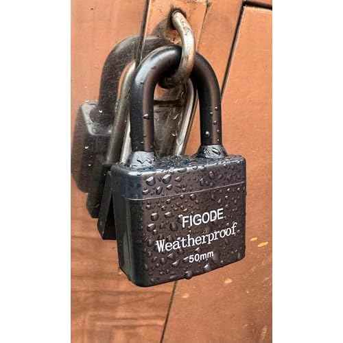 FIGODE¢ç Outdoor Waterproof Padlock, Large Heavy Duty Sturdy Covered Laminated Steel Keyed Lock, 2.2 in. Wide