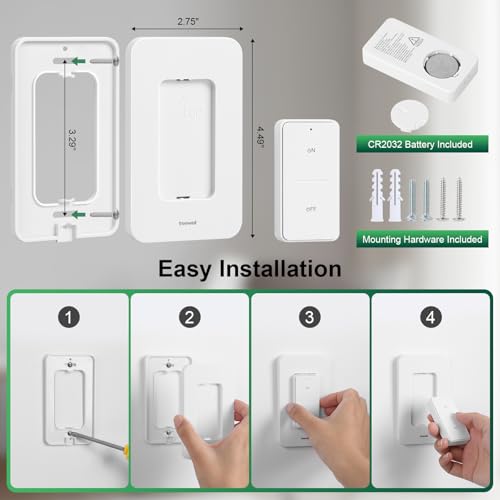 Treewell Remote Control Light Bulb Socket Kit with Wall Switch - 200FT Range, E26/E27, Compatible with LED/CFL/Incandescent, 1 Wall Switch + 1 Socket