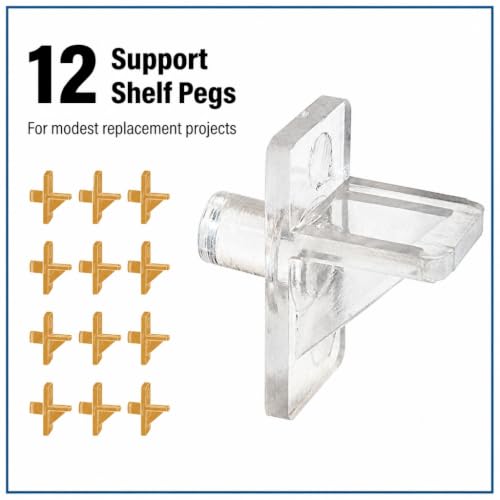 Prime-Line EP 9384 Clear Plastic Shelf Support Pegs 12 Pack for Cabinets