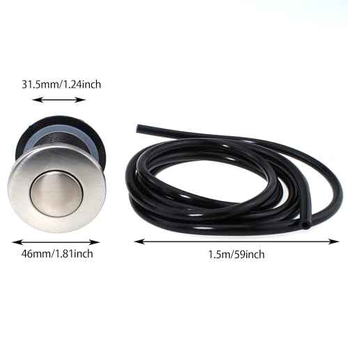 Rubbish Disposal Long Button Air Switch Automatic Self Locking Button Pneumatic Air Hose Kit 32MM Air Switch Plus Air Hose 1.5 Metre for Food Waste Disposal and Jacuzzi and Swimming Pool