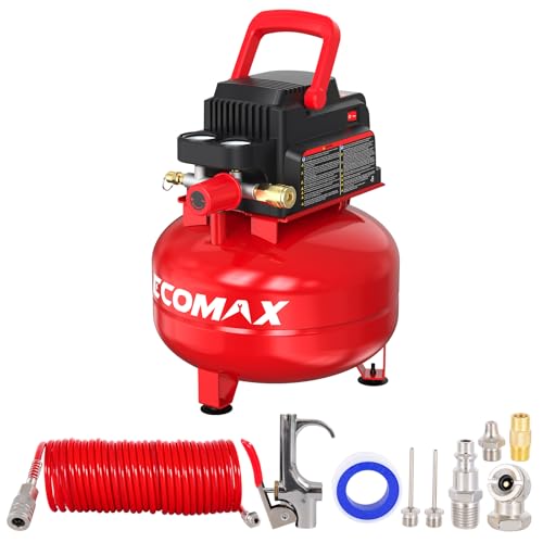 ECOMAX Portable Air Compressor with 3-Gallon Tank & Accessories Kit, 110 PSI