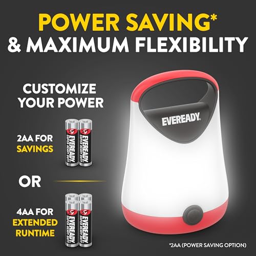 Eveready LED Camping Lantern X-250 100 Hour Bright Tent Light Water-Resistant, 1 Pack Red & Black