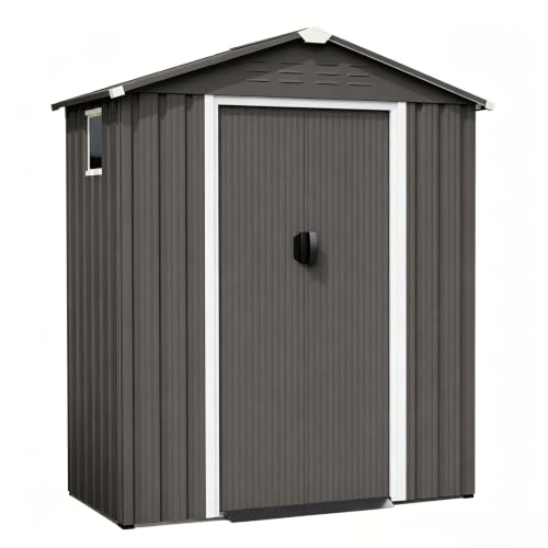 Shintenchi 5x3 FT Dark Gray Outdoor Storage Shed with Lockable Door, Waterproof Weather-Resistant Tool Garden House