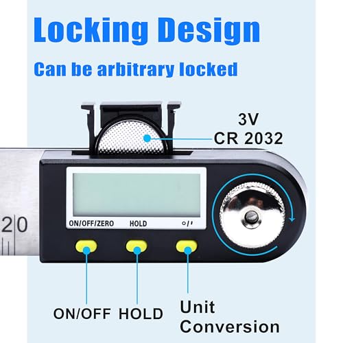 Yangoutool Digital Angle Ruler 500mm/20-Inch with 360° Protractor, Lock, CR2032 Battery