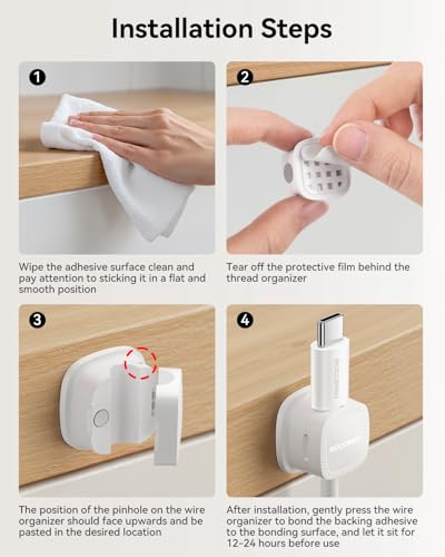 Rocoren 6-Pack White Magnetic Cable Clips - Adjustable Cord Organizer