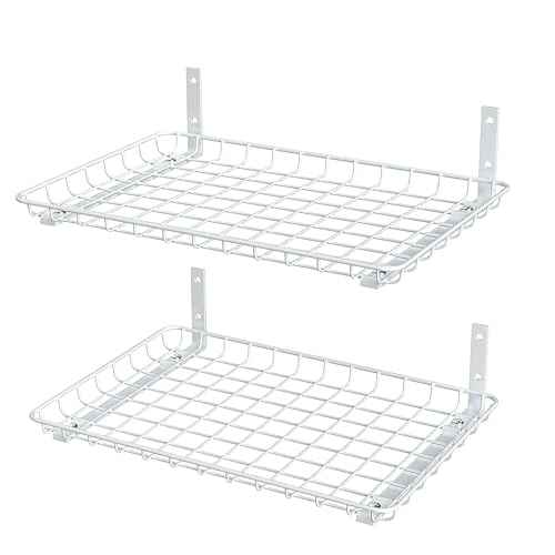 EVERHANGER Garage Wall Shelves 12x18 Inch, Wall Mounted Storage Shelf, Metal Shelf Rack, Heavy-Duty Shelf Organizer 2 Pack, White