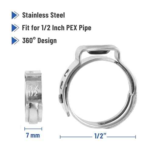 Bates- 1/2" PEX Cinch Clamp Rings, 50 Pack, Stainless Steel, PEX Pipe Clamps