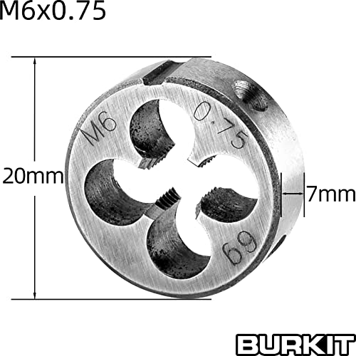 Burkit M6 X 0.75 Tap and Die Set, M6 x 0.75 Machine Thread Tap and Round Die Right Hand