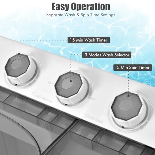 COSTWAY Portable Twin Tub Washing Machine Grey+White 26lb Capacity Compact Laundry
