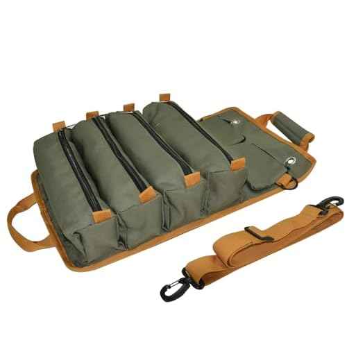 Tool Bag Roll Up, Bag Tool Organizers, Small Tool Bag W/Detachable Pouches, Heavy Duty Tool Organizer for Men Women(Green)