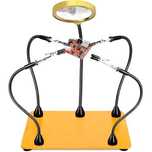 Magnetic Helping Hands Soldering Station with 6X Magnifying Glass, Third Hand Soldering Tool 4 Flexible Arms Solder Holder Helper Hand Magnifier for Repair Electronic Jewelry Crafts