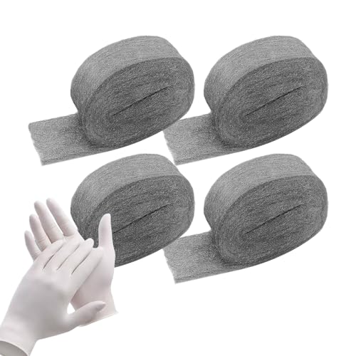 Steel Wool, Quality Mild Steel-Ideal for Cleaning Porcelain, Tile, Grout, Shower Doors and Final Finish,Included Gloves(0#-Fine Grade, 4)